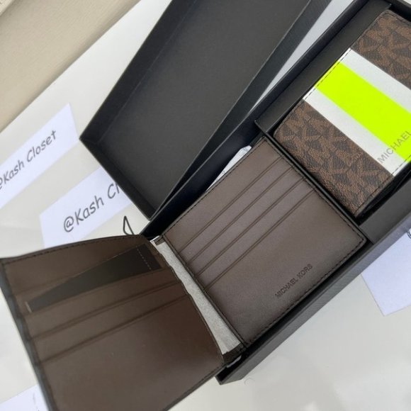 Michael kors Men Wallet Card Case Gift box set Brown/Neon - Picture 4 of 6